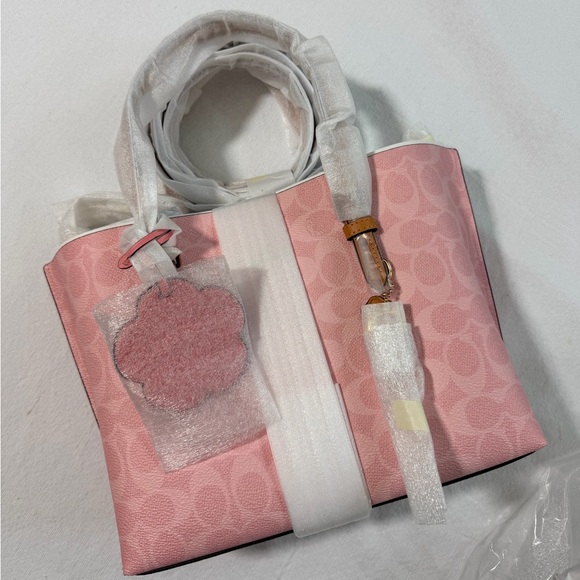 Coach Handbags - New Coach Mollie Tote Bag 25 In Signature Canvas With Charms Powder Pink Authen.